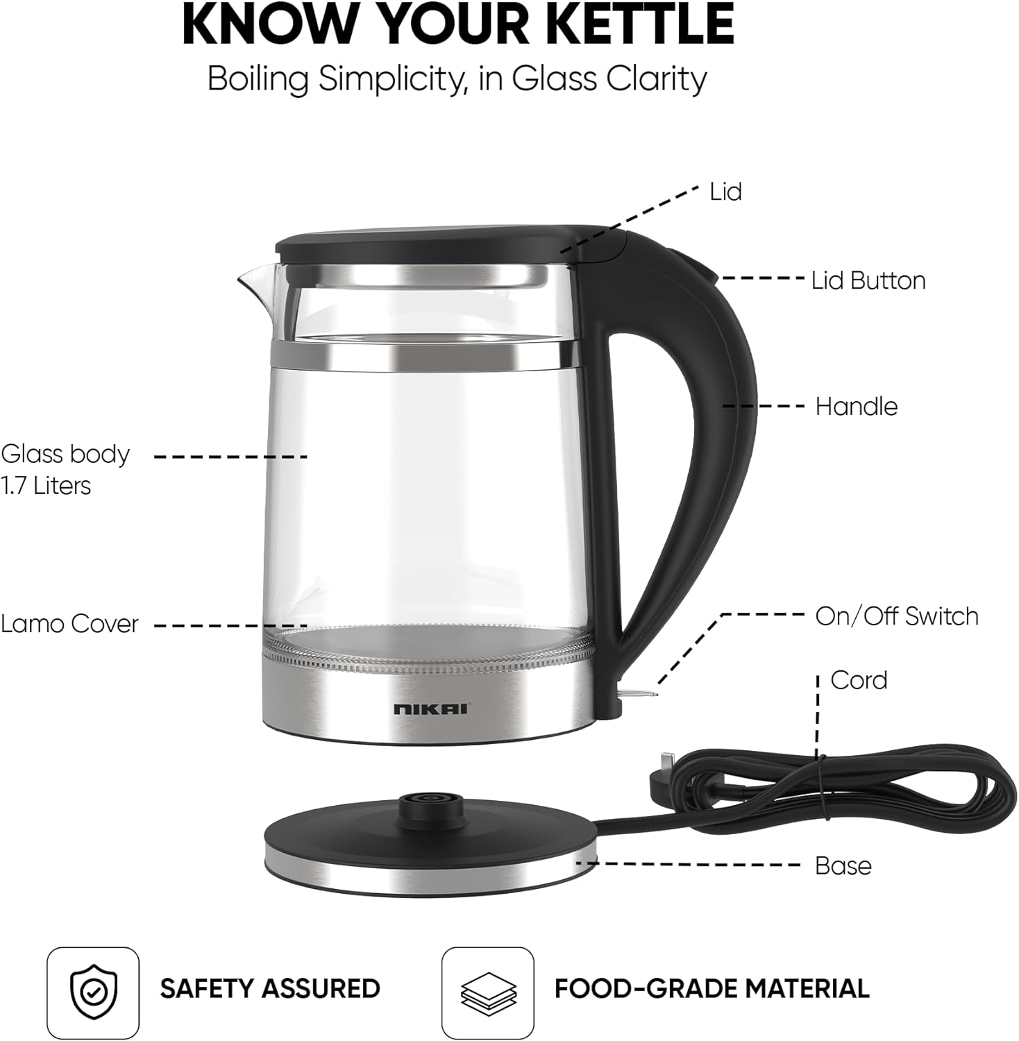 Nikai NK-520  Cordless Kettle 1.7 Liter cpacity (220V)